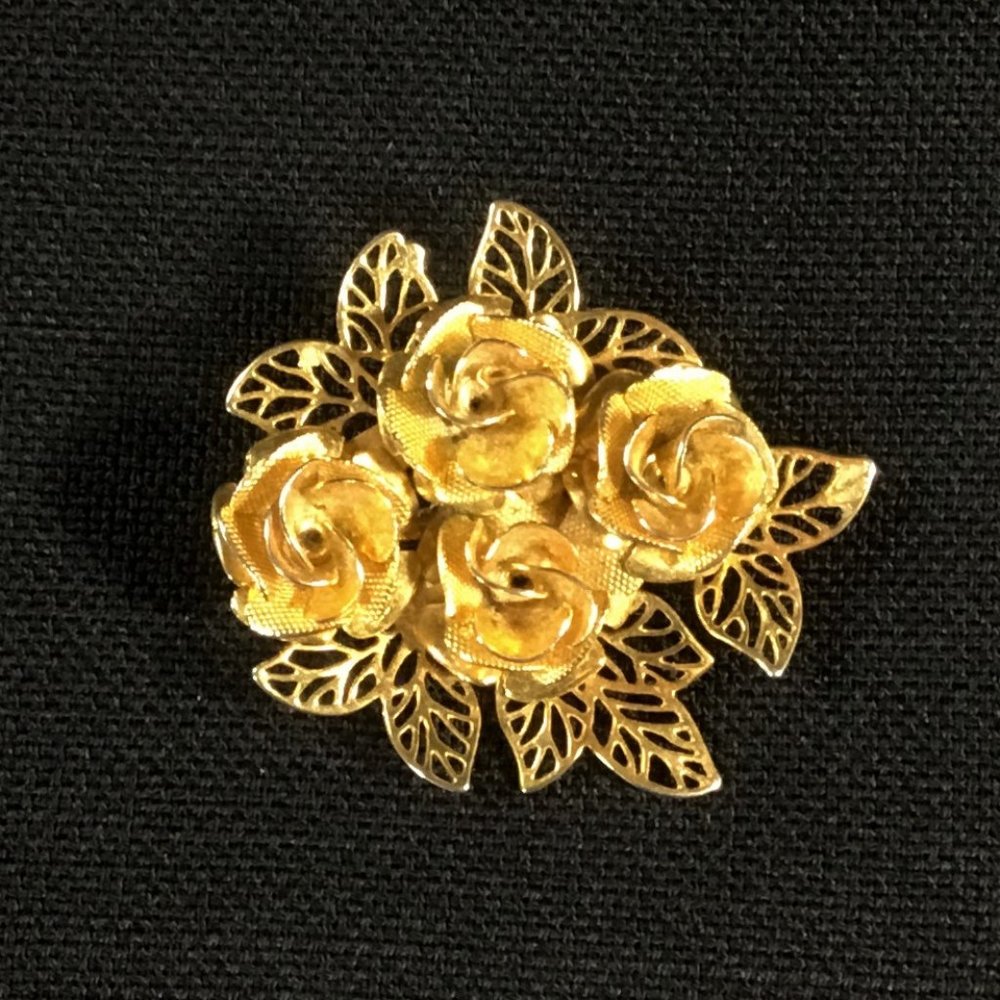 Goldtone Rose Bouquet Pin
